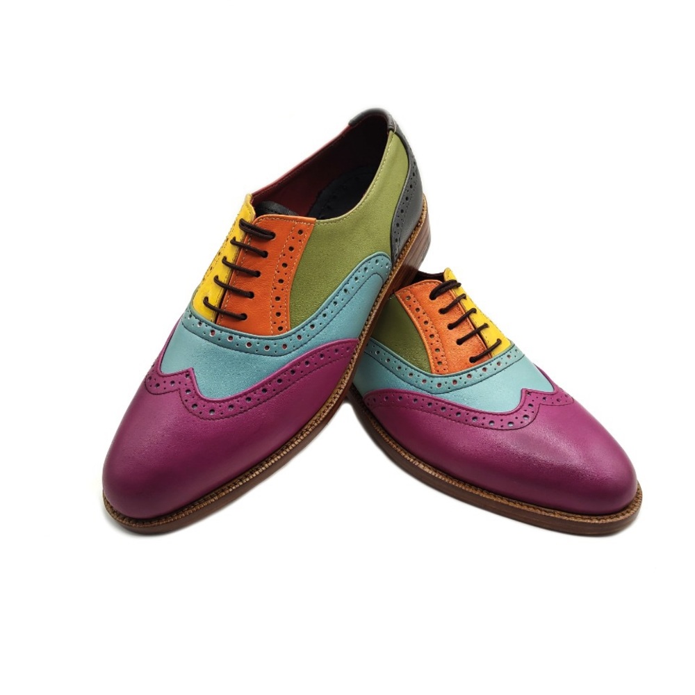 Handmade women wingtip oxford lace up brogue shoes